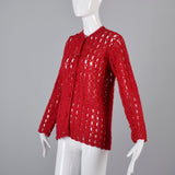 1950s Vibrant Red Open Crochet Cardigan