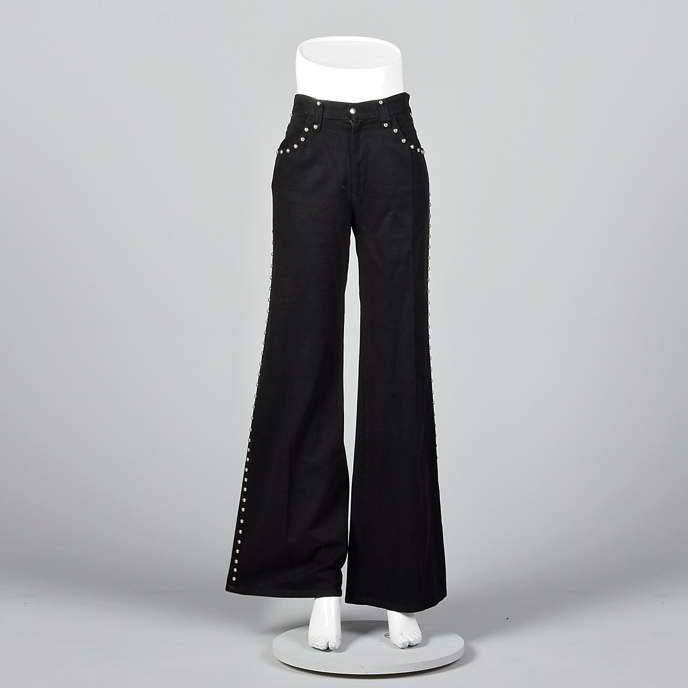 1970s Silver Studded Black Bell Bottoms
