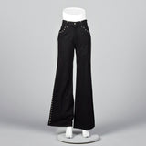 1970s Silver Studded Black Bell Bottoms