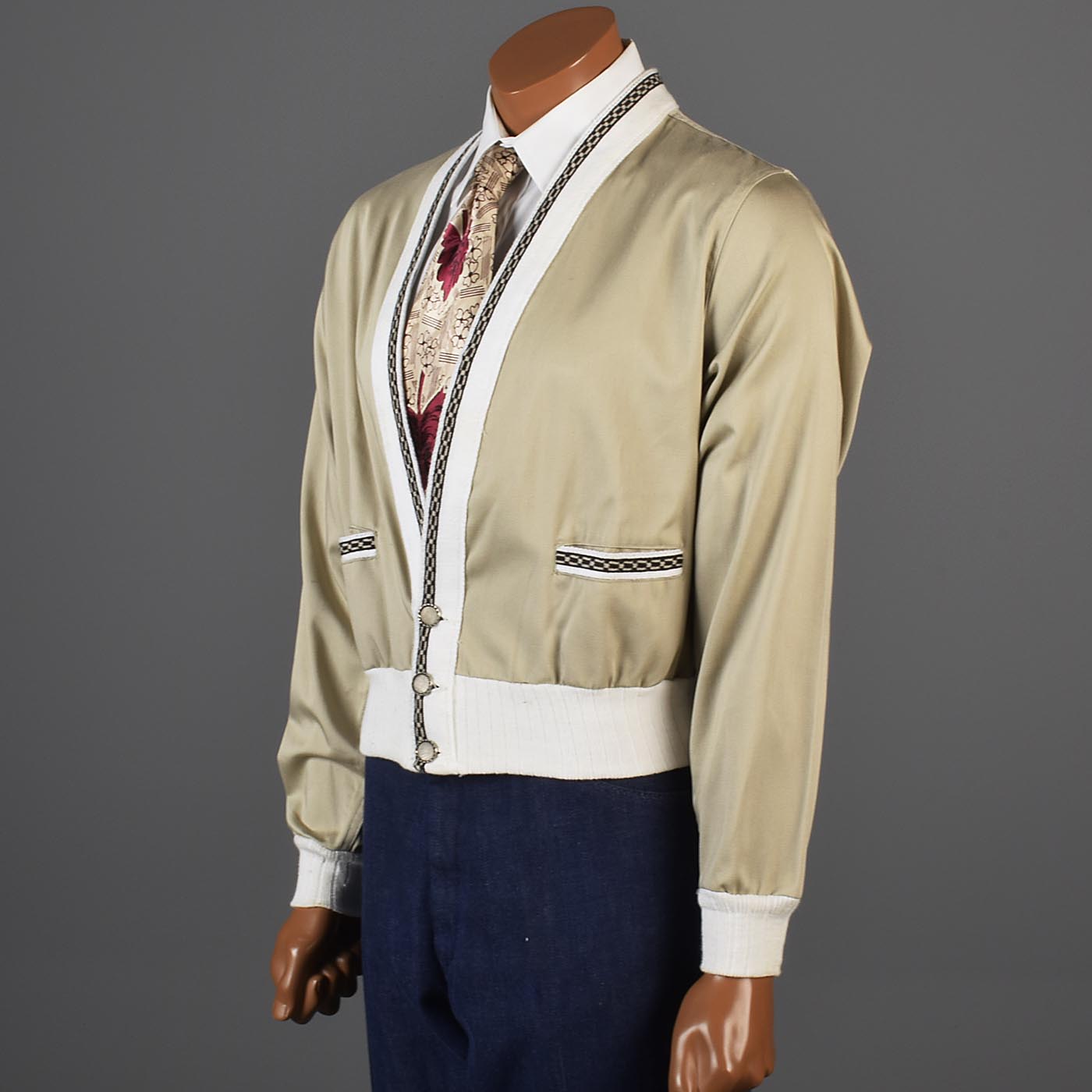 1960s Mens Casual Jacket with Ribbed Knit Trim