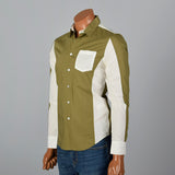 2000s Comme des Garcons Two Tone Green and White Button Down Shirt