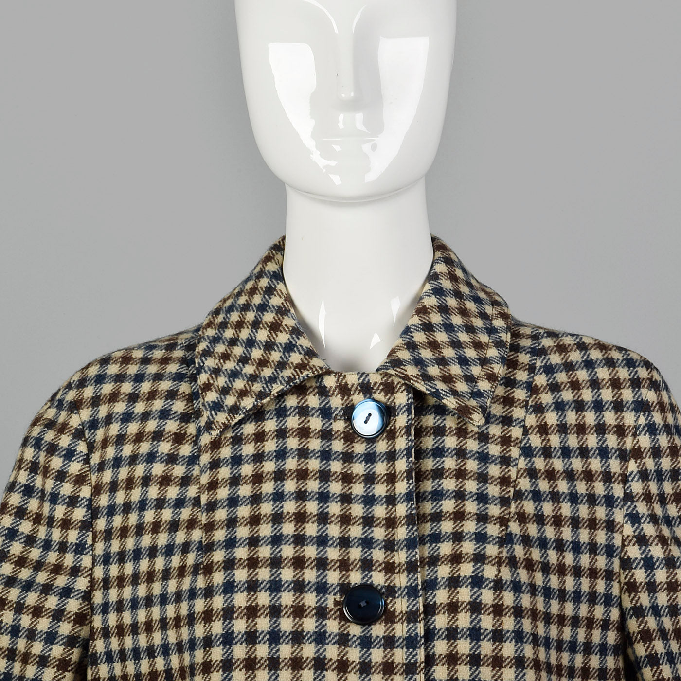 1960s Brown and Navy Plaid Wool Coat