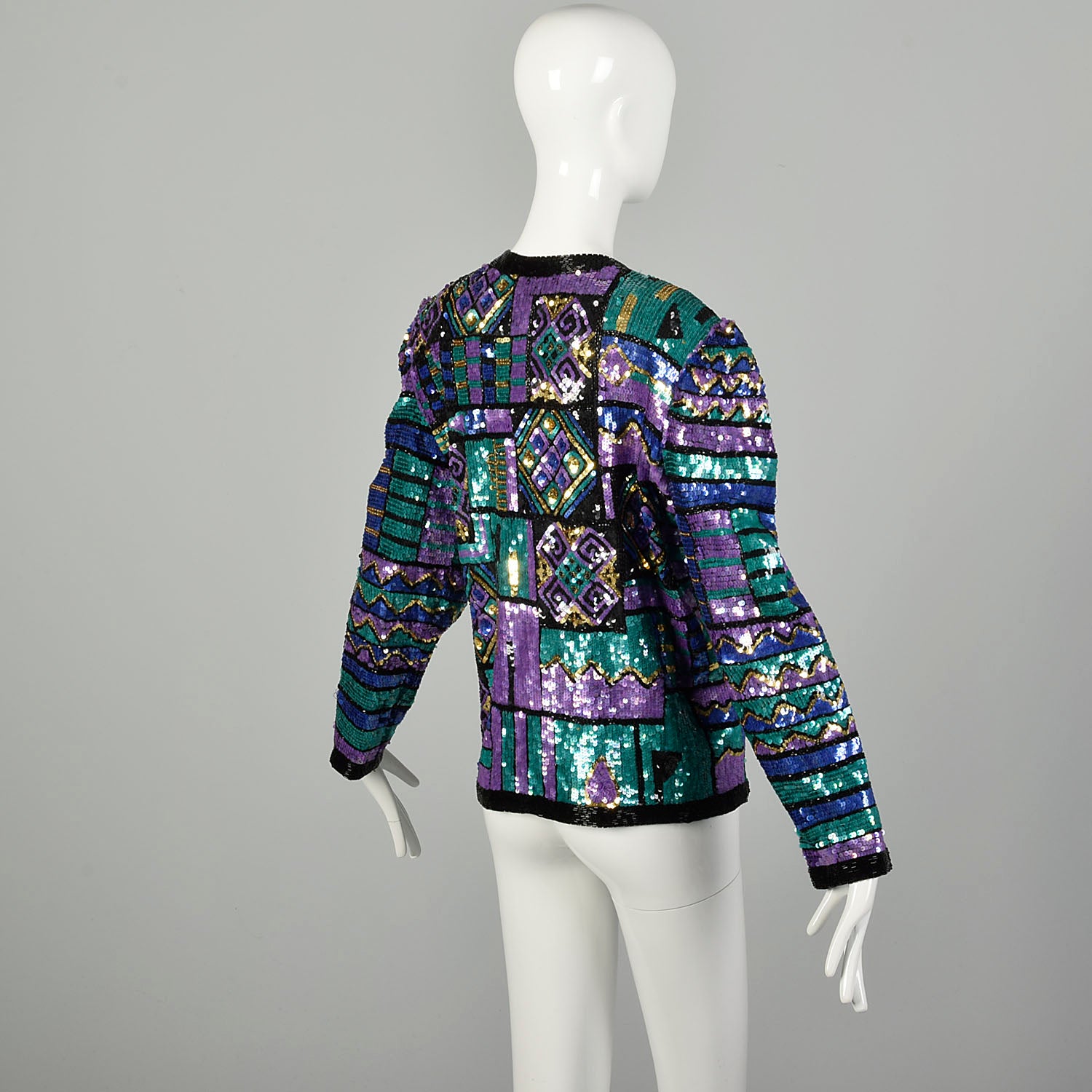 Large 1990s Geometric Color Block Sequin Jacket Holiday Party Separates