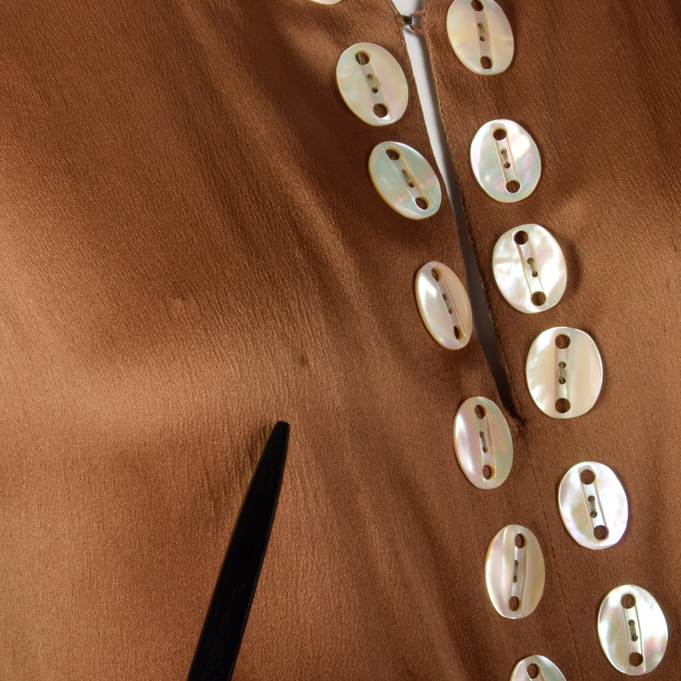 1920s Brown Silk Dress with Mother of Pearl Buttons