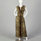 Medium 1960s Leopard Jumpsuit Rayon Velvet Palazzo Sexy Loungewear
