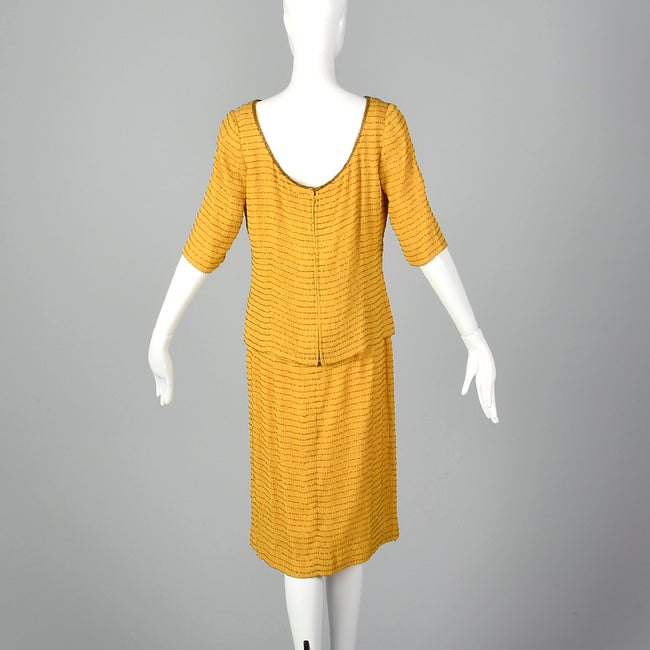 1960s Yellow Silk Dress with Beads