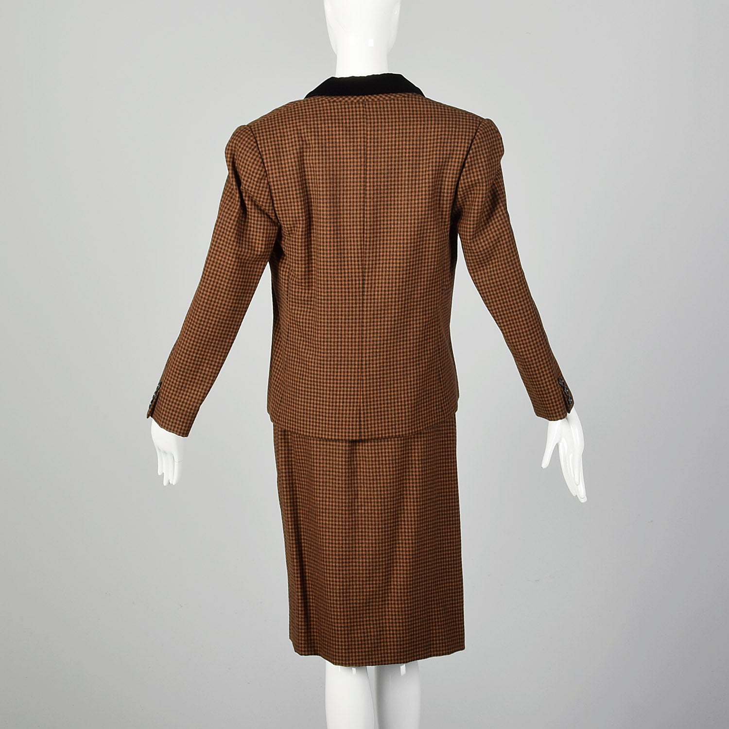 Small 1980s Oscar de la Renta Black and Brown Skirt Suit