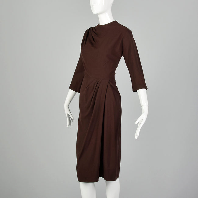 Medium 1940s Dorothy O'Hara Brown Wool Dress