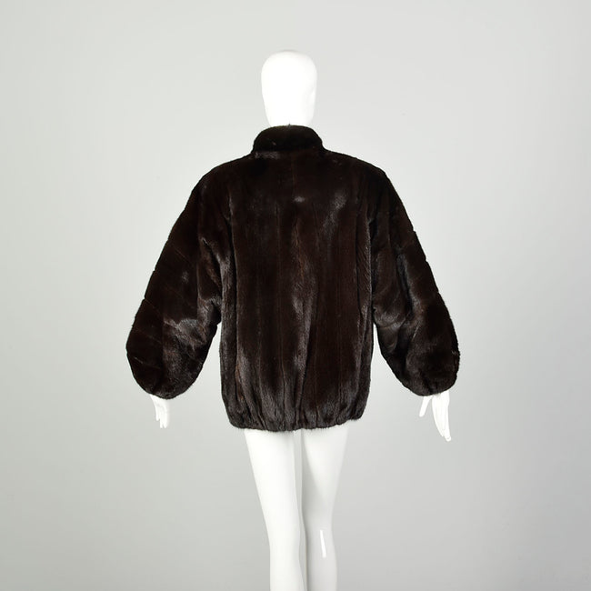 Large 1980s Coat Blackgama Real Mink Fur Oversized Zip Front Bomber Jacket Winter