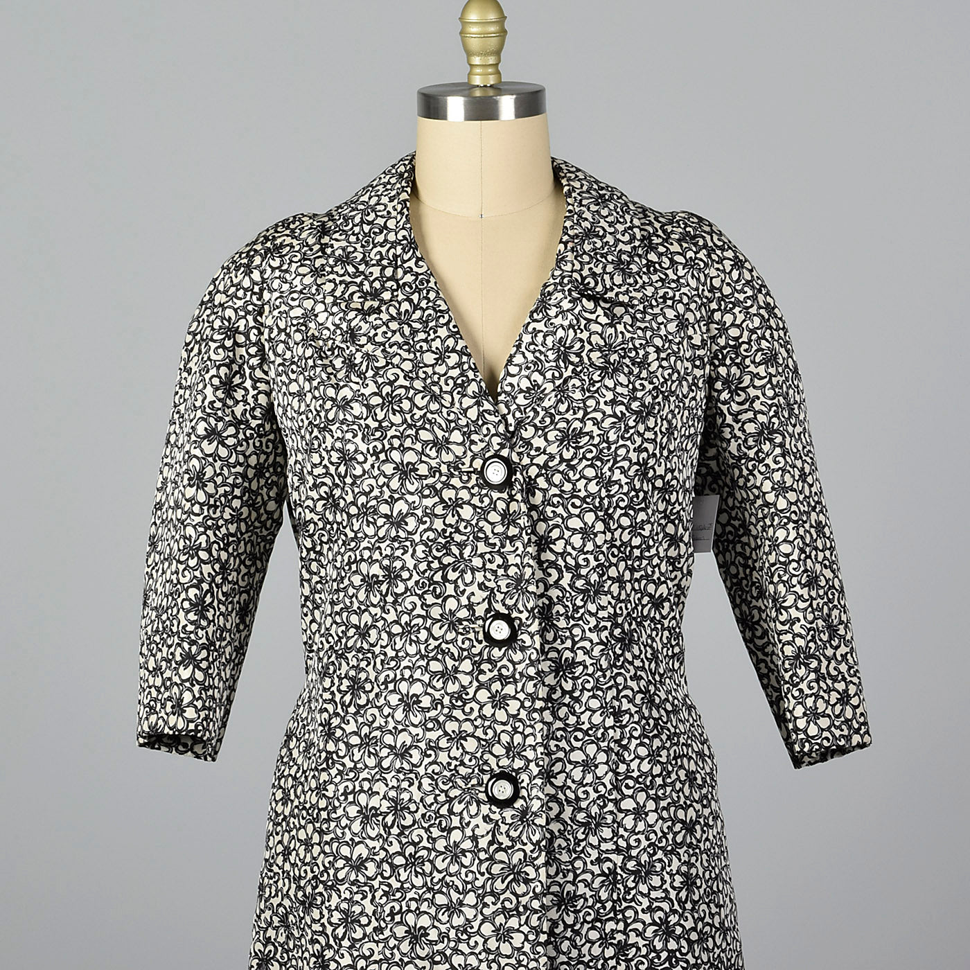 1960s James Galanos Formal Silk Opera Coat in a Black and White Floral