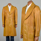 Medium 1970s Trench Coat Mustard Leather Overcoat