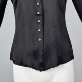 1970s Saks Fifth Avenue Black Satin Blouse