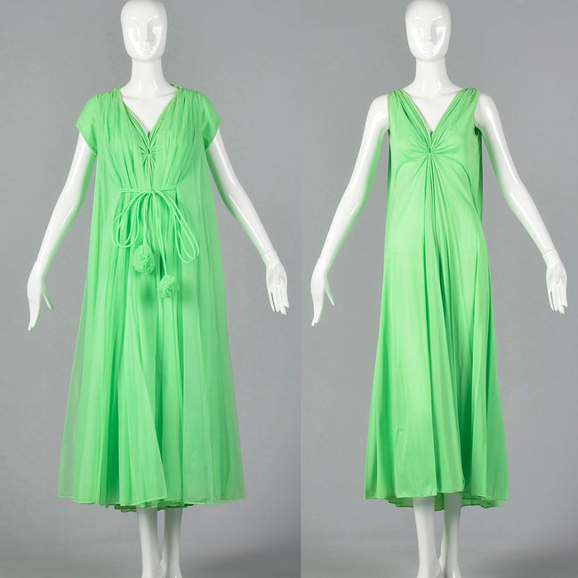 1960s Claire Sandra Lucie Ann Green Night Gown and Peignoir Set