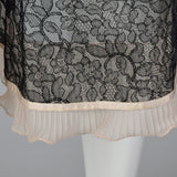 1950s Sheer Black Lace Half Slip with Pink Crystal Pleats
