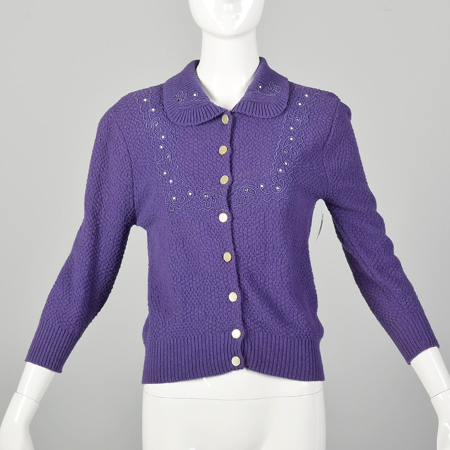 1950s Purple Embroidered Cardigan Sweater