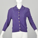 1950s Purple Embroidered Cardigan Sweater