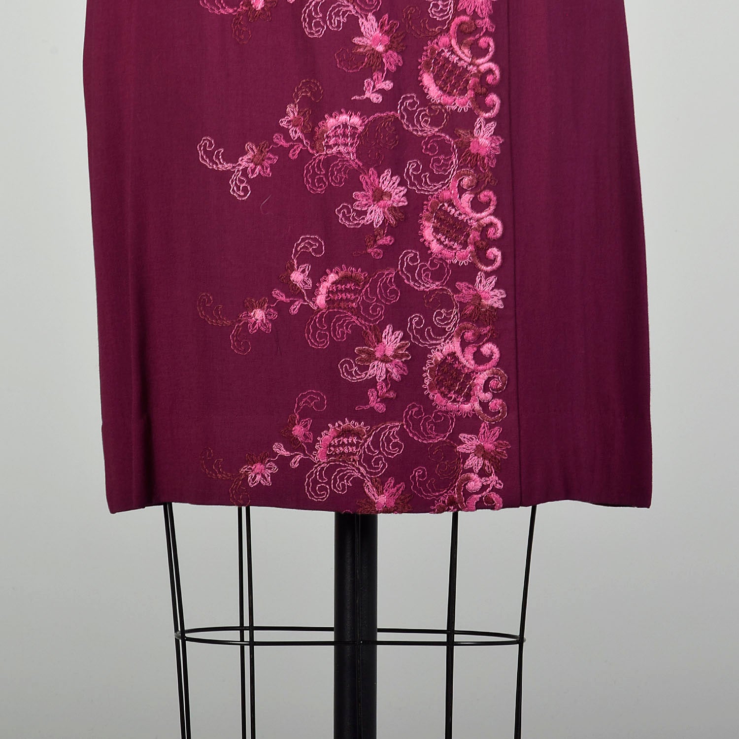 Large 1960s Fuchsia Embroidered Dress
