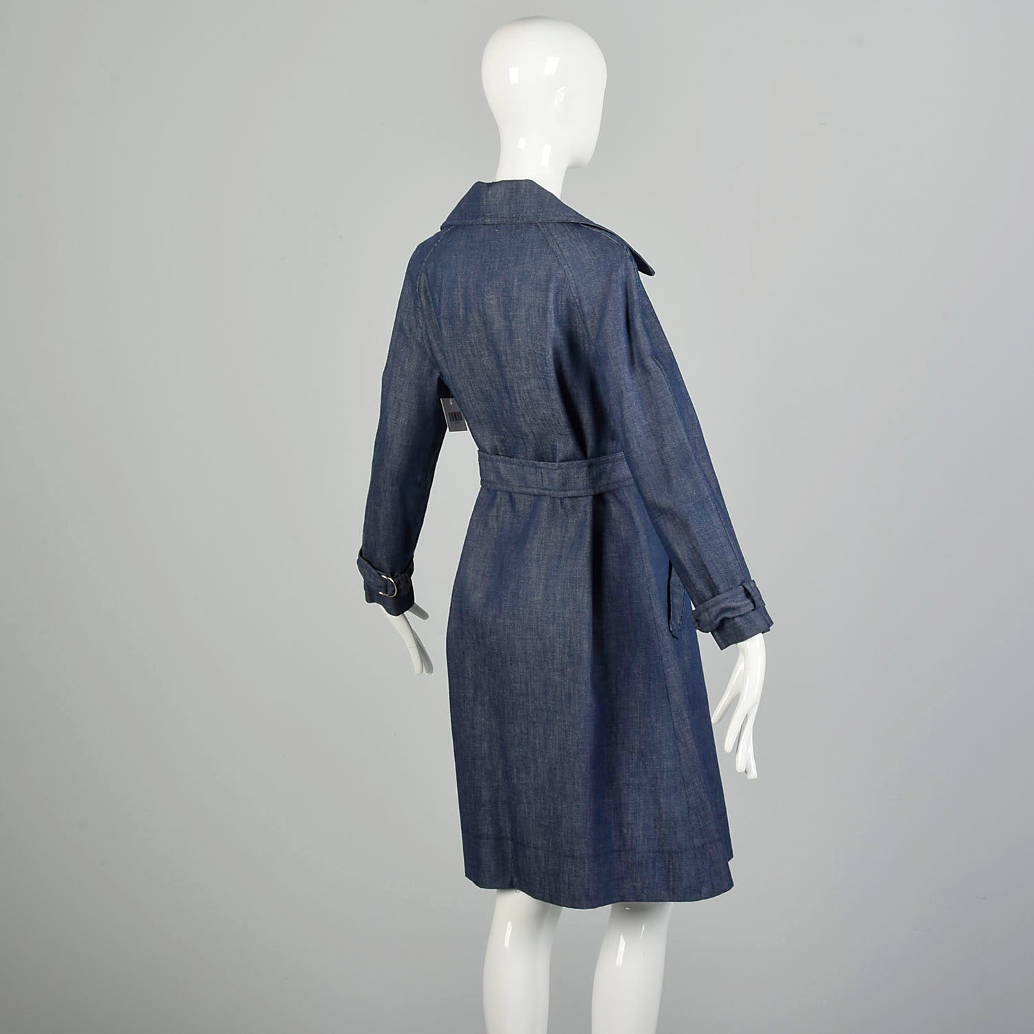 Small 1970s Denim Trench Coat  Double Breasted Knee Length Jean Jacket