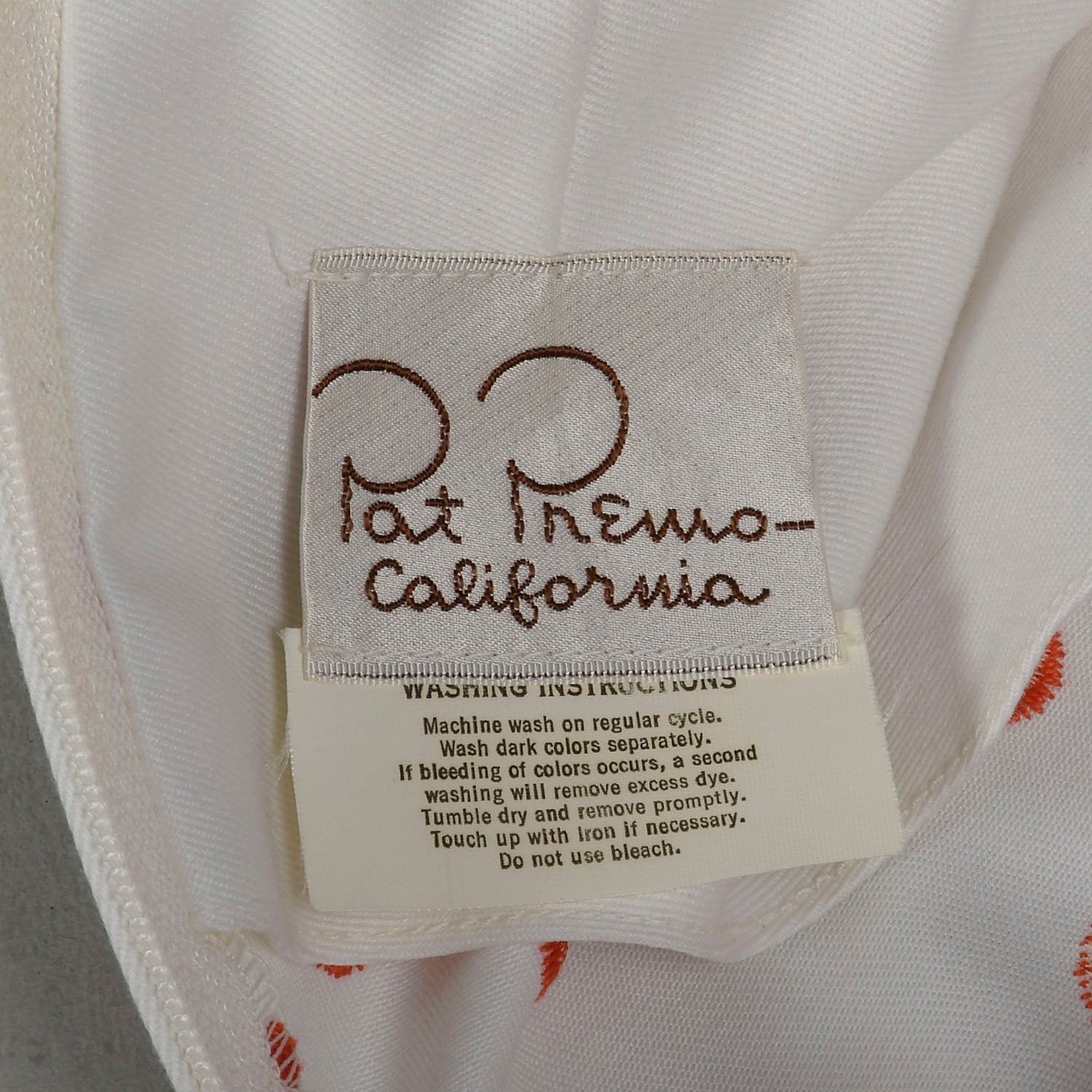 XL 1960s Pat Premo Dress White with Orange Embroidery and Bow