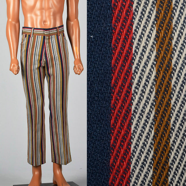 1970s Mens Flat Front Stripe Pants