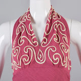 1940s Pink Linen Halter Dress with Soutache Trim