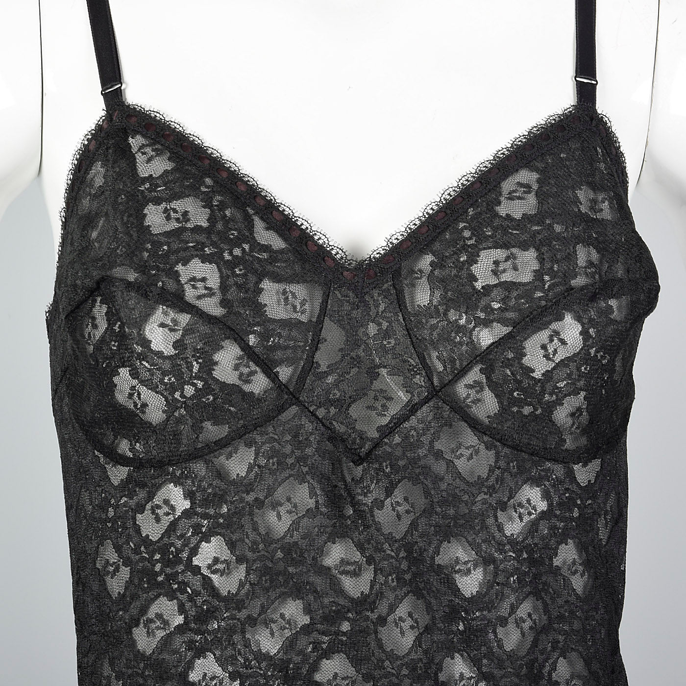 1950s Black Full Slip with Shaped Cups and Lace Bodice