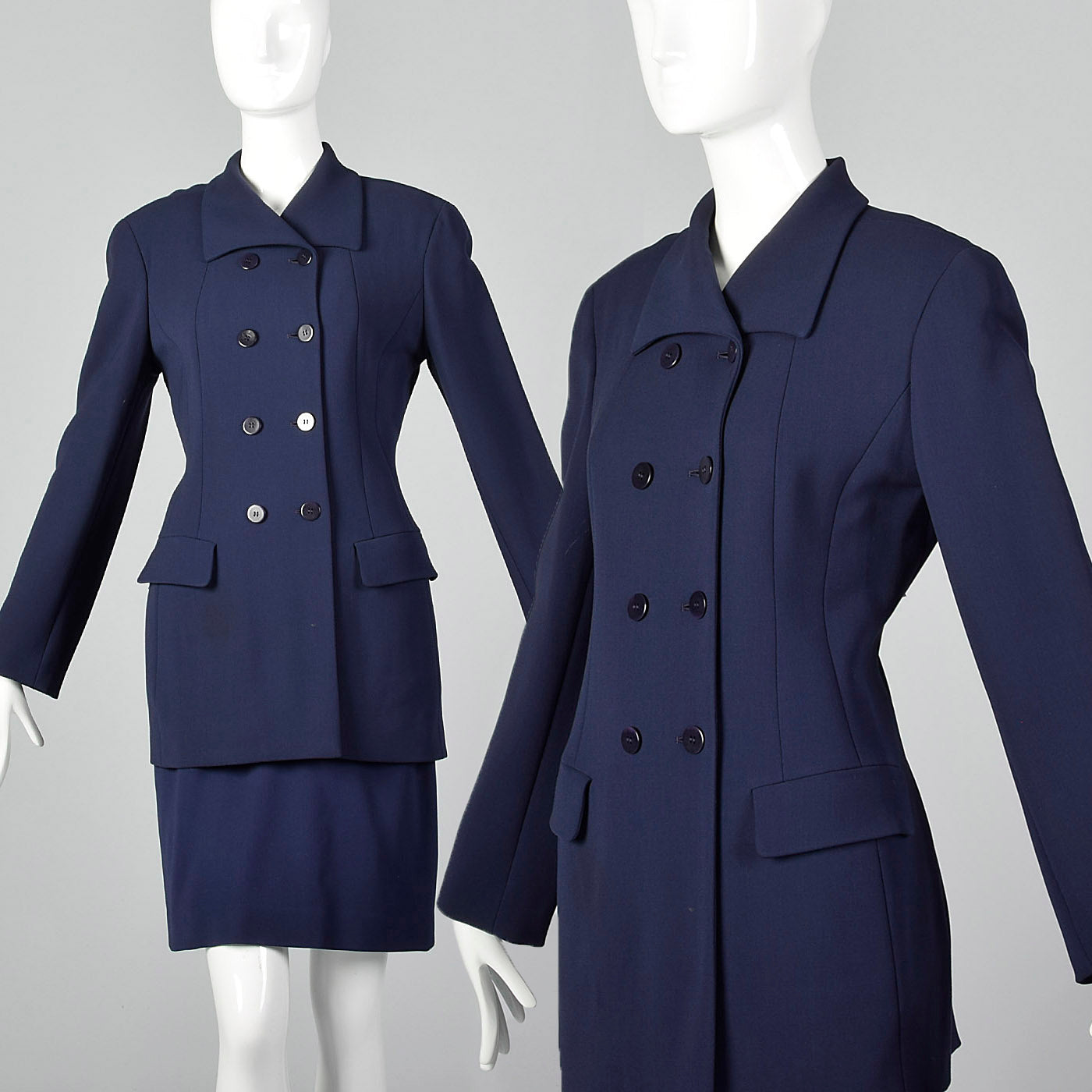 1980s Donna Karan Navy Blue Skirt Suit