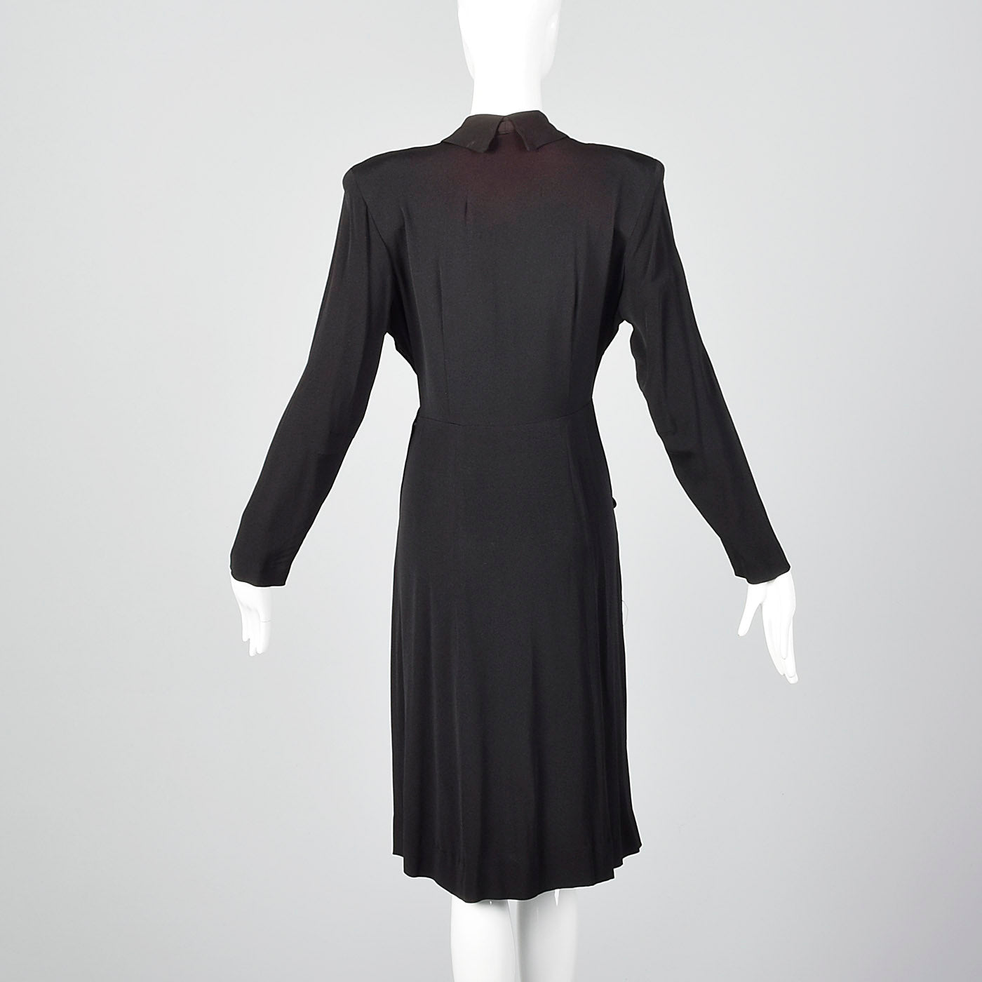 1940s Black Rayon Dress with Draped Hip Pocket