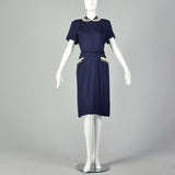 XL 1950s Navy Blue Day Dress