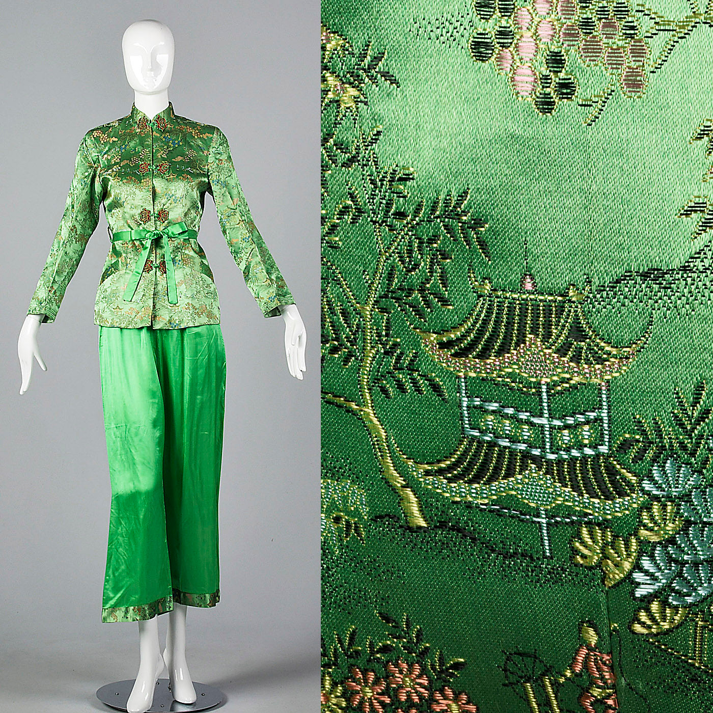 1960s Green Brocade Loungewear Set