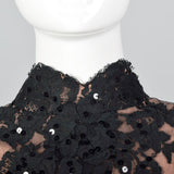 1970s Black Lace Overlay Dress with Sequin Bust