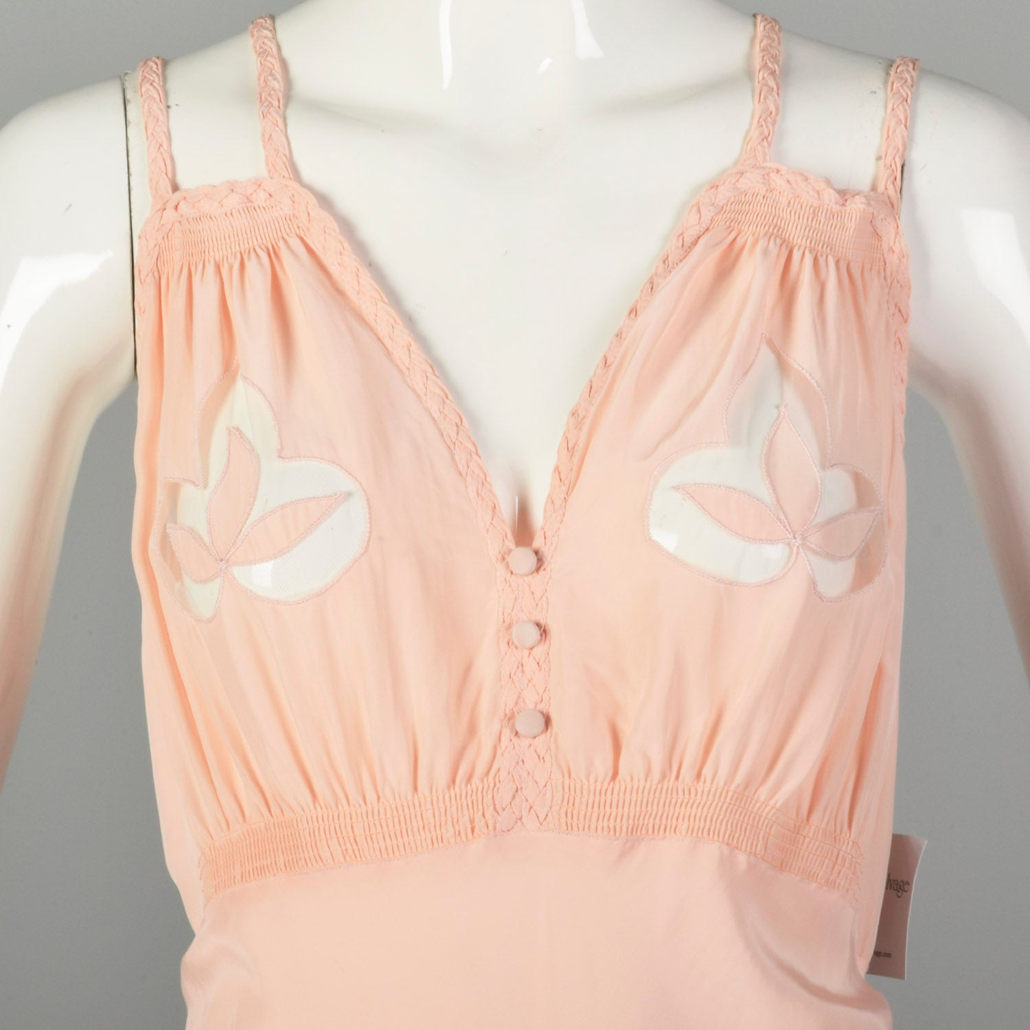 Large 1930s Pink Rayon Nightgown Fetish Lingerie Adam & Eve Fig Leaf Novelty Boudoir
