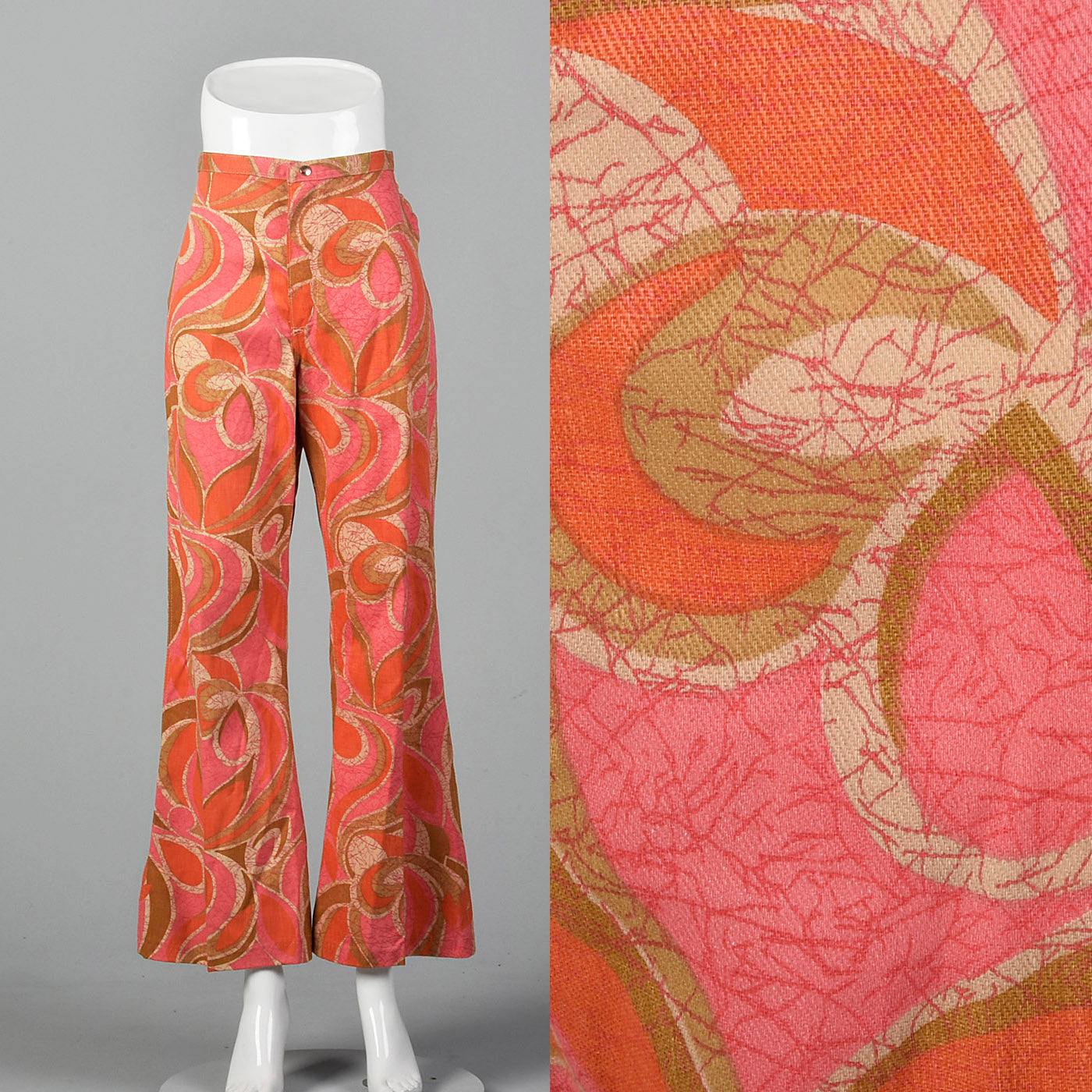 1970s Wrangler Pink and Orange Abstract Print Bellbottoms