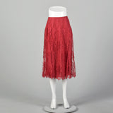 Small 1970s André Laug for Audrey Red Lace Pleated Skirt