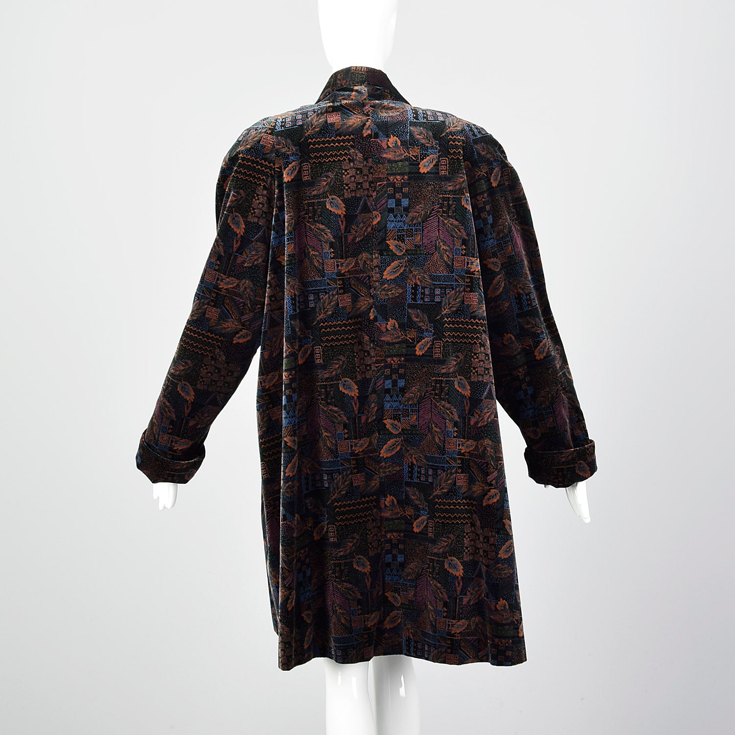 1980s Black Cotton Velvet Swing Coat