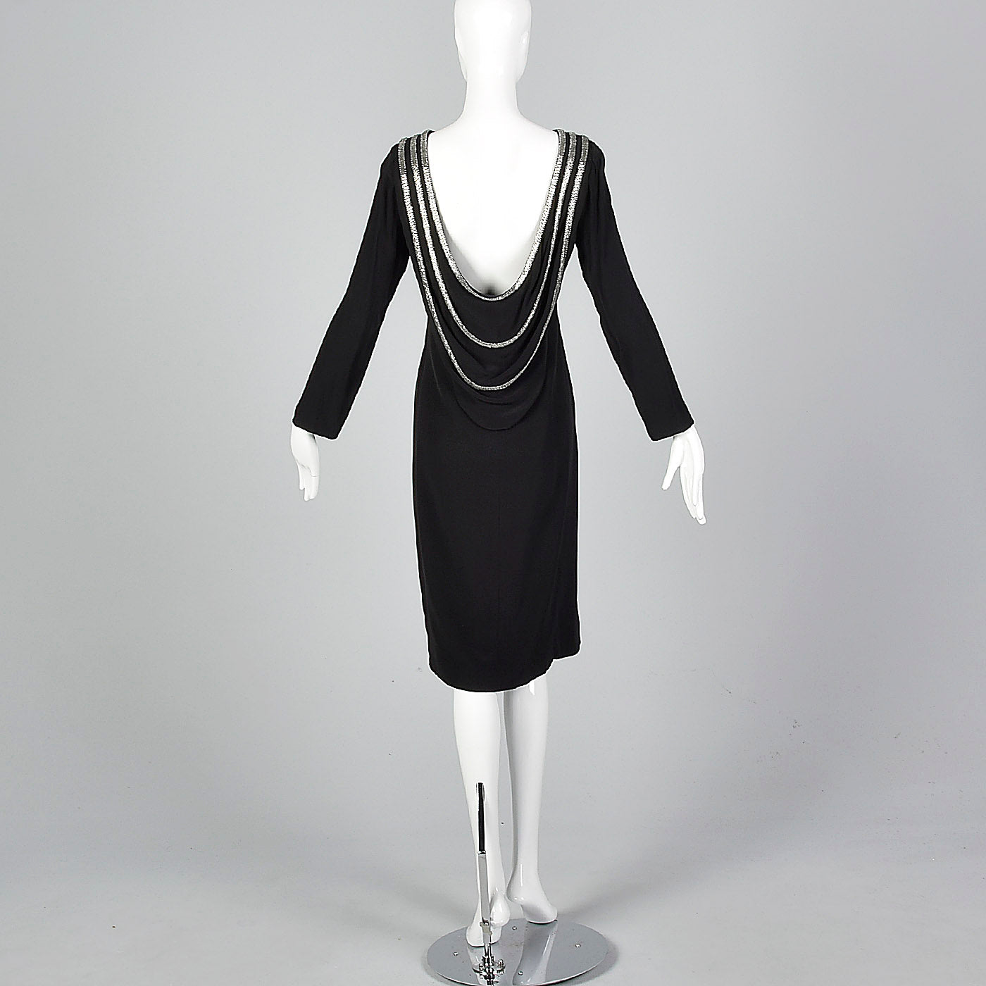 1970s Bob Mackie Little Black Dress with Dramatic Draped Back