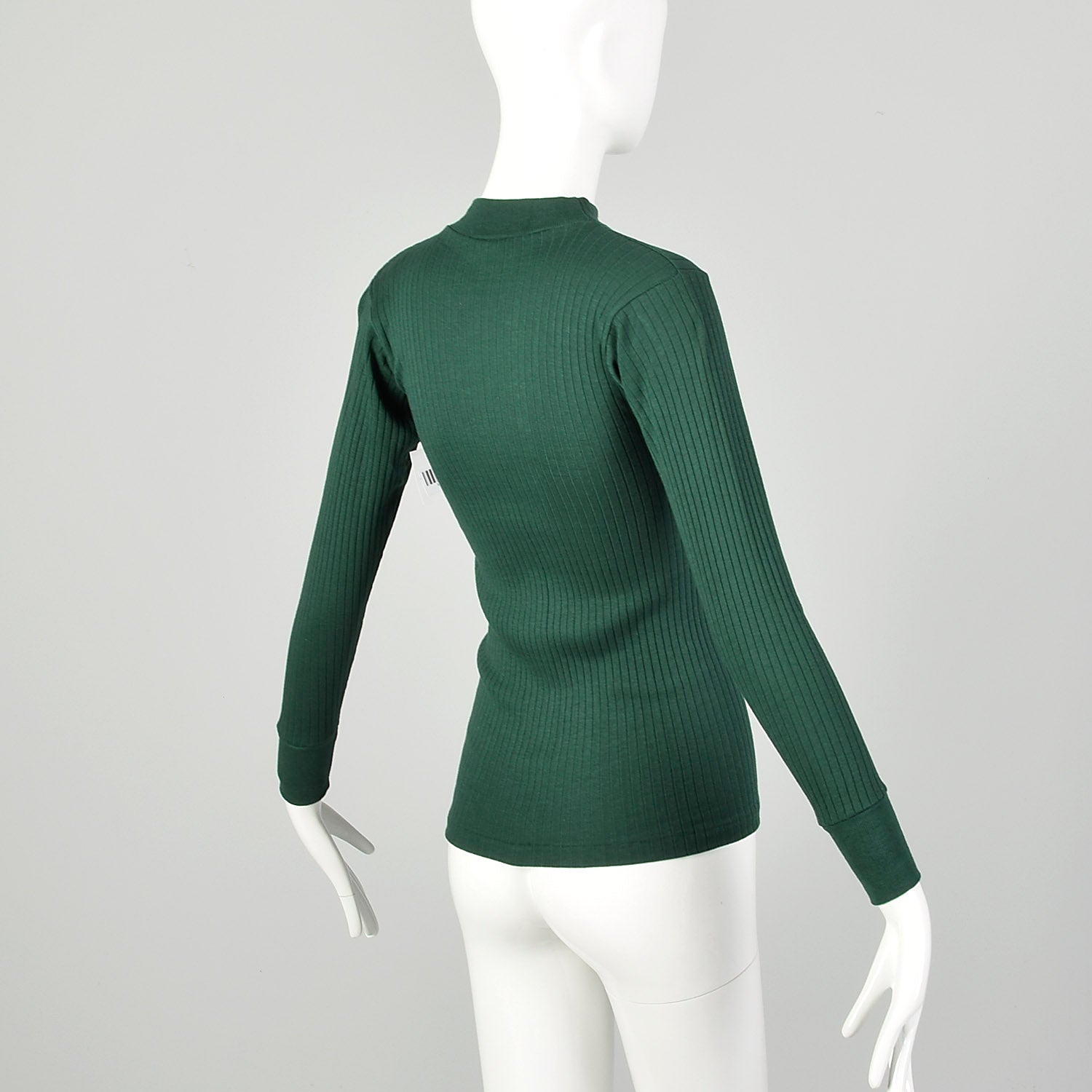 XS 1960s Green Deadstock Ribbed Long Sleeve Lightweight Knit Mock Turtleneck Shirt