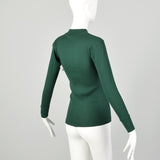 XS 1960s Green Deadstock Ribbed Long Sleeve Lightweight Knit Mock Turtleneck Shirt