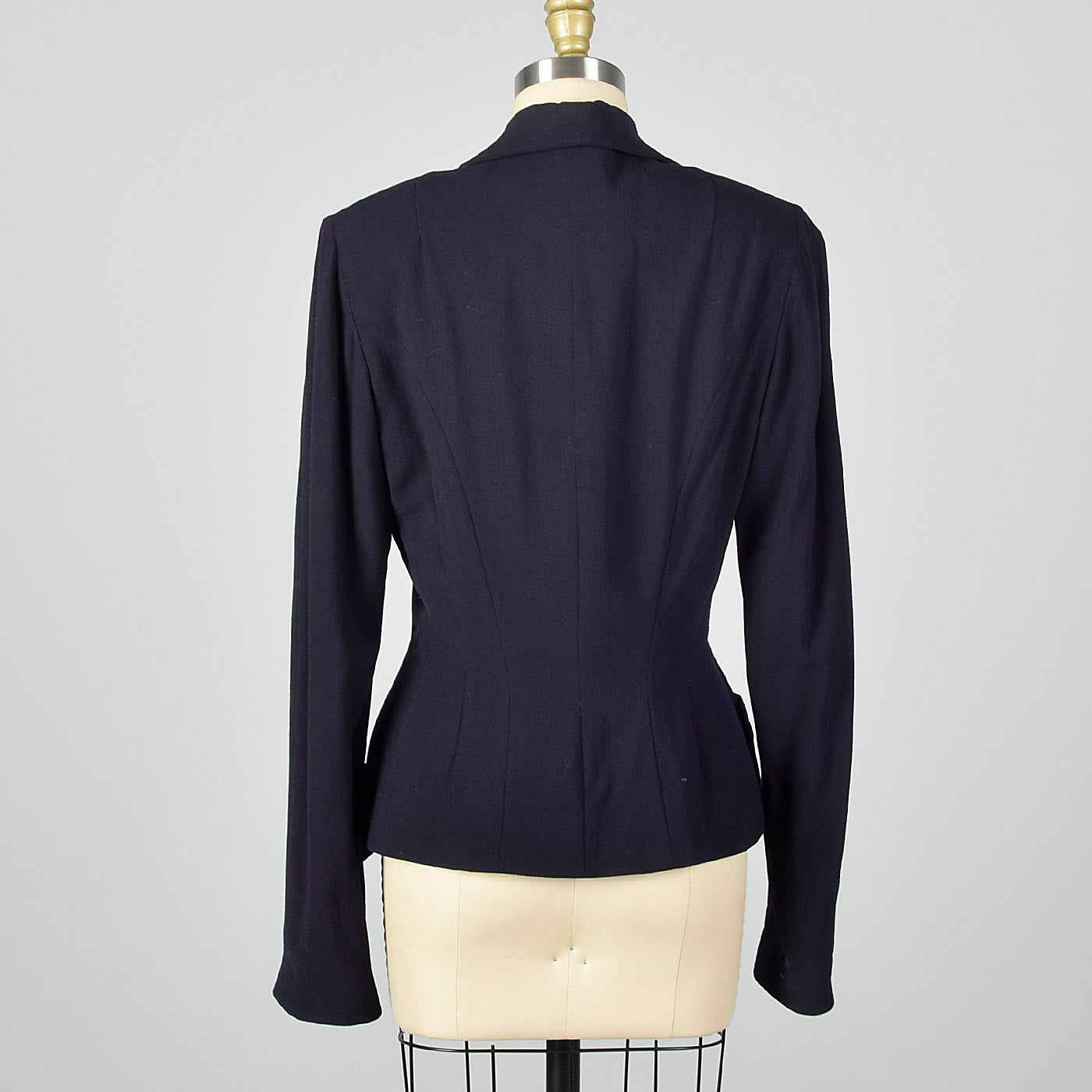 1950s Navy Blue Wool Jacket with Asymmetric Bow at Hem