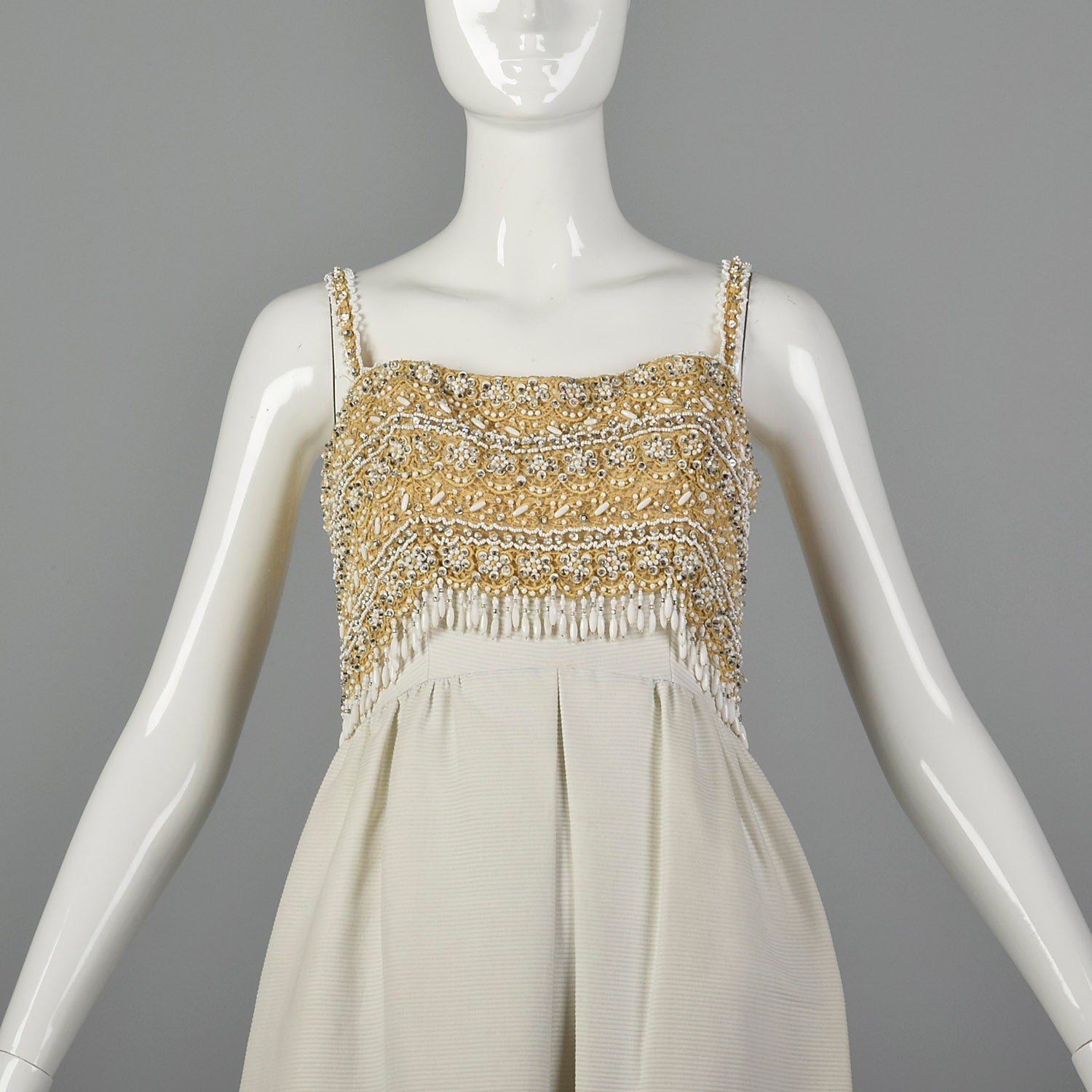 XS Bob Bugnand 1950s Beaded Short White Dress