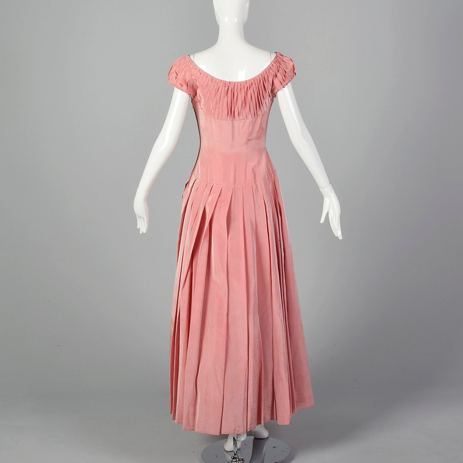 1940s Pink Taffeta Pleated Dress