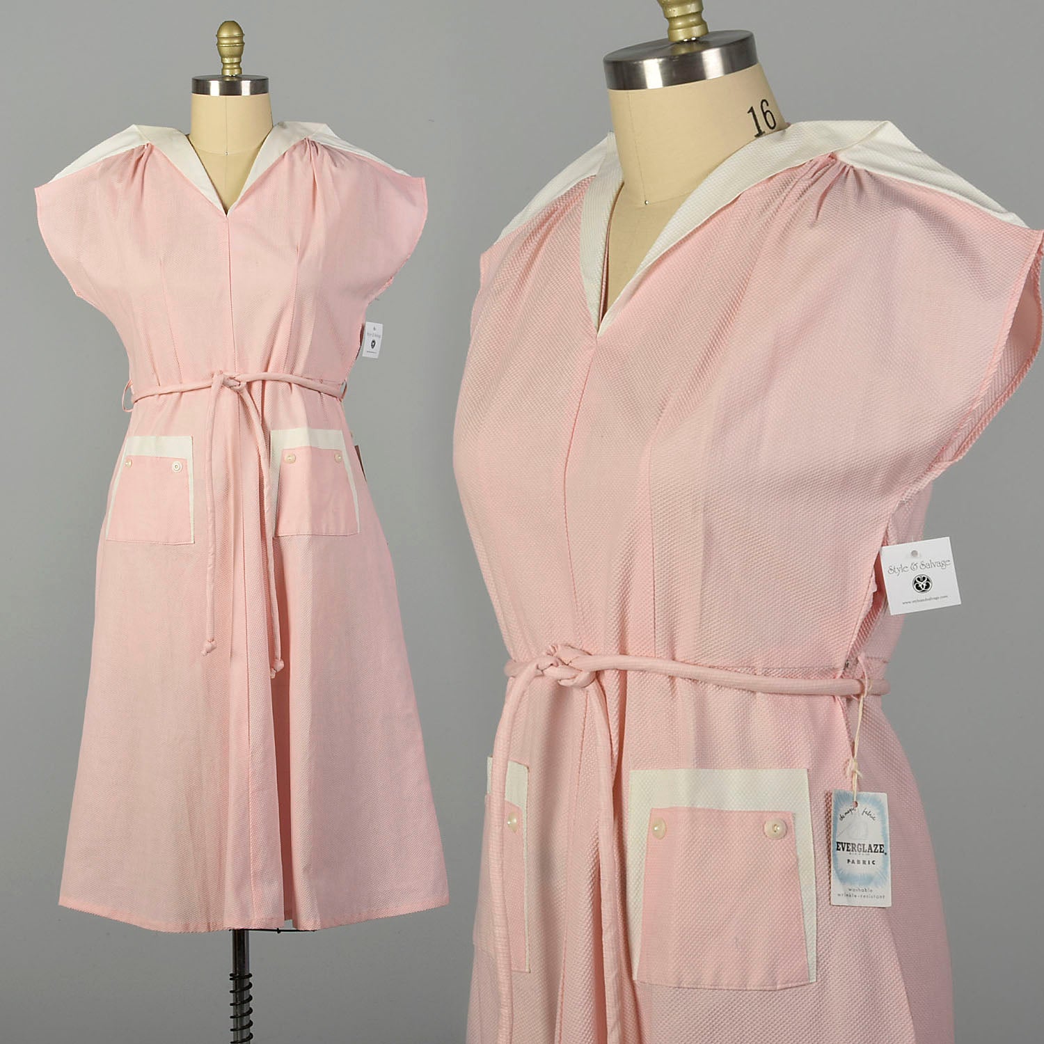 XXL 1950s Pink Day Dress Short Sleeve Deadstock Summer Casual