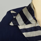 Large 1950s Asymmetric Dress Navy Striped Collar Day Dress Summer Casual