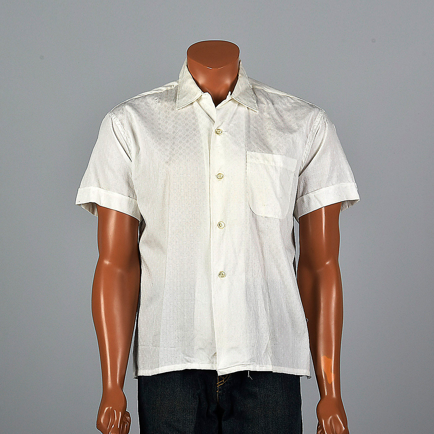 1950s Deadstock White Cotton Shirt with Loop Collar