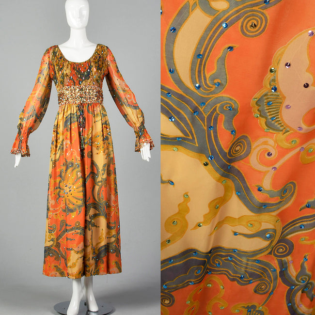 1970s Valentina Beaded Maxi Dress