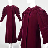 XS 1940s Velvet Burgundy Opera Coat Statement Mutton Sleeves Collar