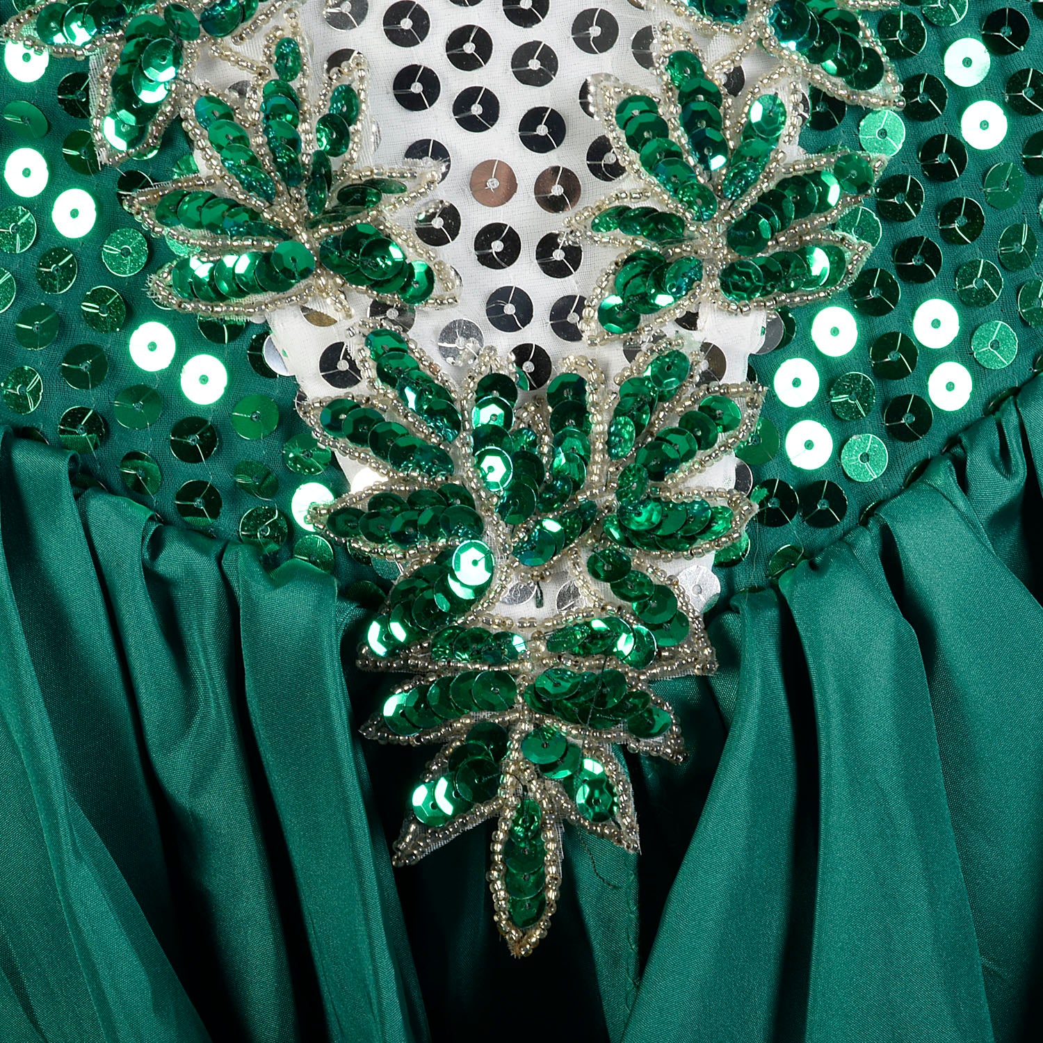 Medium 1980s Sequin Peplum Prom Dress Green Silver Hi-Low Hem Mini Pencil Skirt