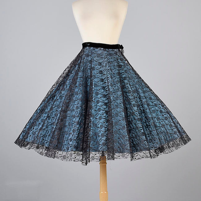 1950s Sheer Black Lace Circle Skirt
