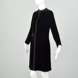 Small 1960s Dress Black Velvet Long Sleeve Above-the-Knee Tassel Details
