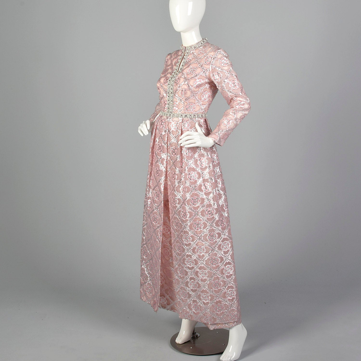 1960s Pink and Silver Tunic Dress and Pant Set